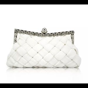 WHITE satin bridal evening clutch handbag purse.